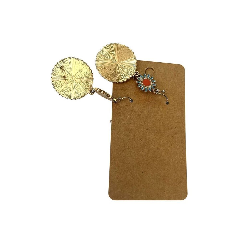 Boho Southwestern Red, Yellow Bue Turquoise Dangle Earrings - Picture 4 of 4